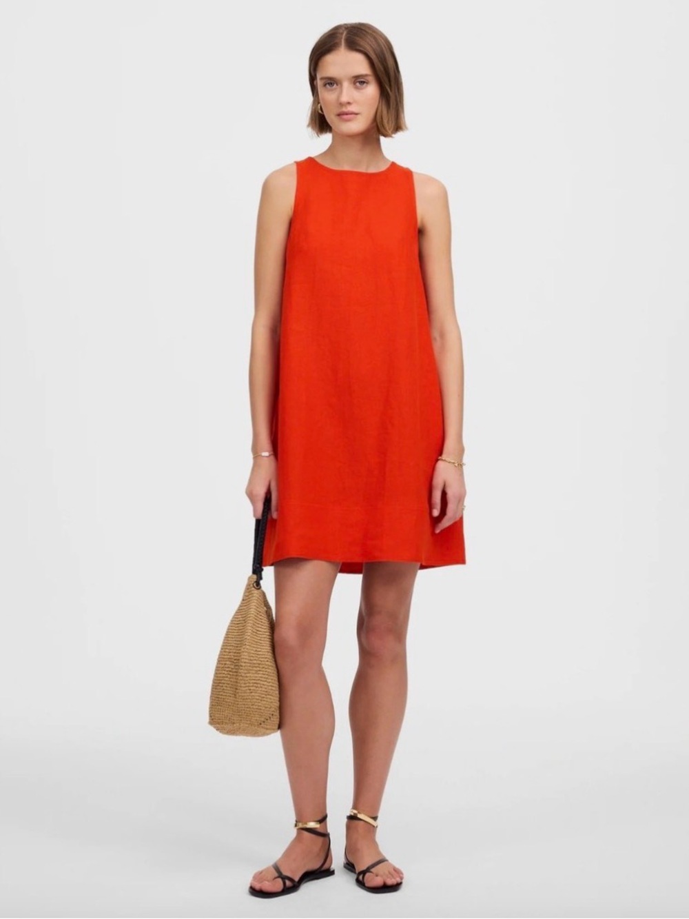 Madewell Sleeveless Red Linen Shift Dress